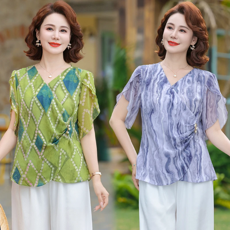 2025新款洋气中老年女装两件套中年妈妈国风夏装新中式上衣服套装