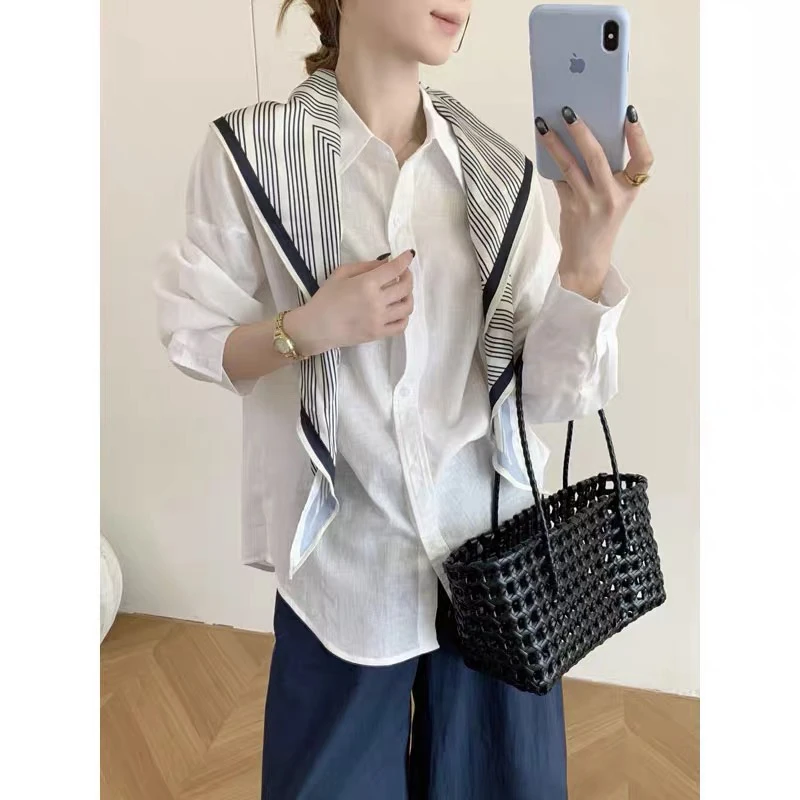 韩系设计感条纹披肩+长袖衬衫2025秋季新款气质简约百搭上衣 6791