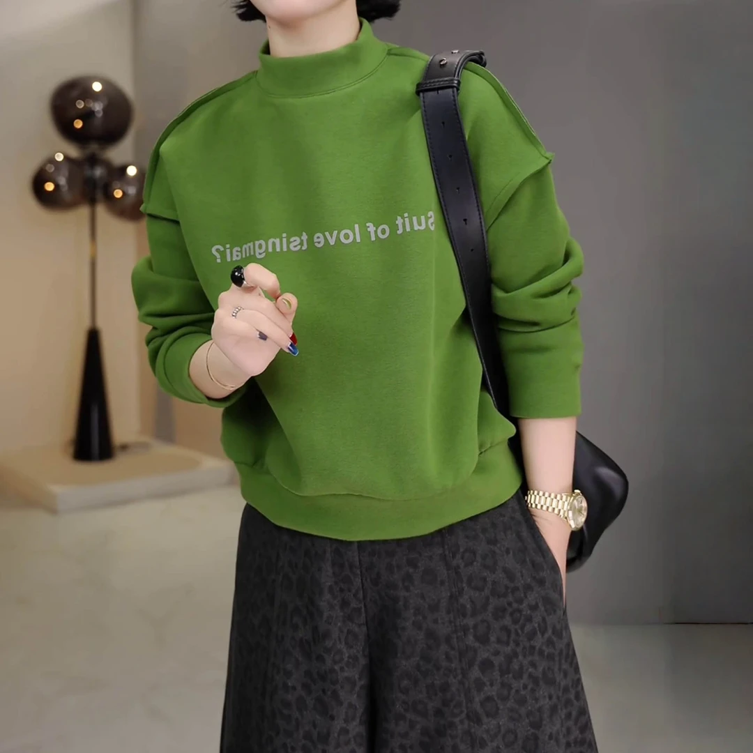 2025秋冬圆领套头慵懒百搭卫衣新款宽松显瘦长袖时尚字母印花上衣