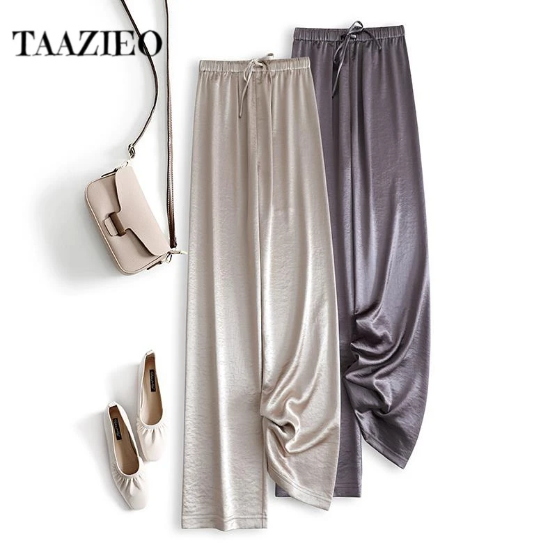 轻奢高级感醋酸缎面阔腿裤女夏季薄款垂感高腰直筒老钱风冰丝裤