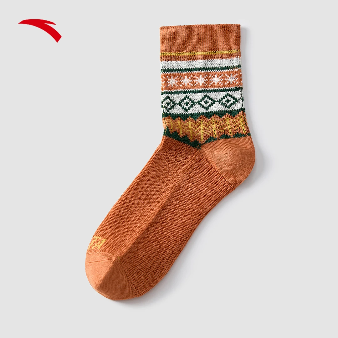 安踏运动袜男女复古花纹吸汗防臭耐磨跑步运动休闲流光风中筒长袜