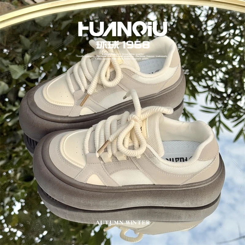 HUANQIU/环球网面透气百搭板鞋女款2025夏季新款轻便舒适休闲女鞋