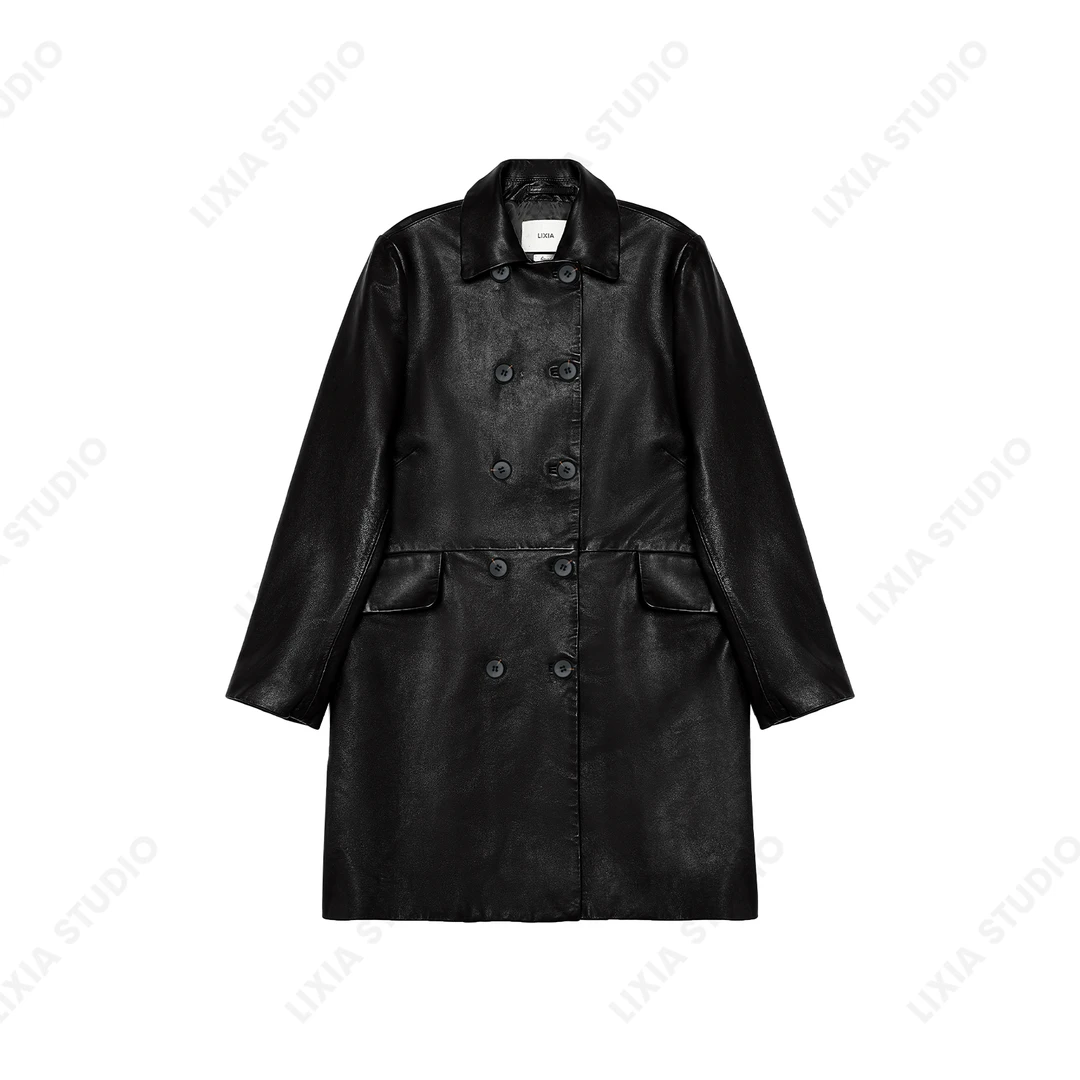 LIXIA【气场全开】中长款绵羊皮翻领皮衣-A6917