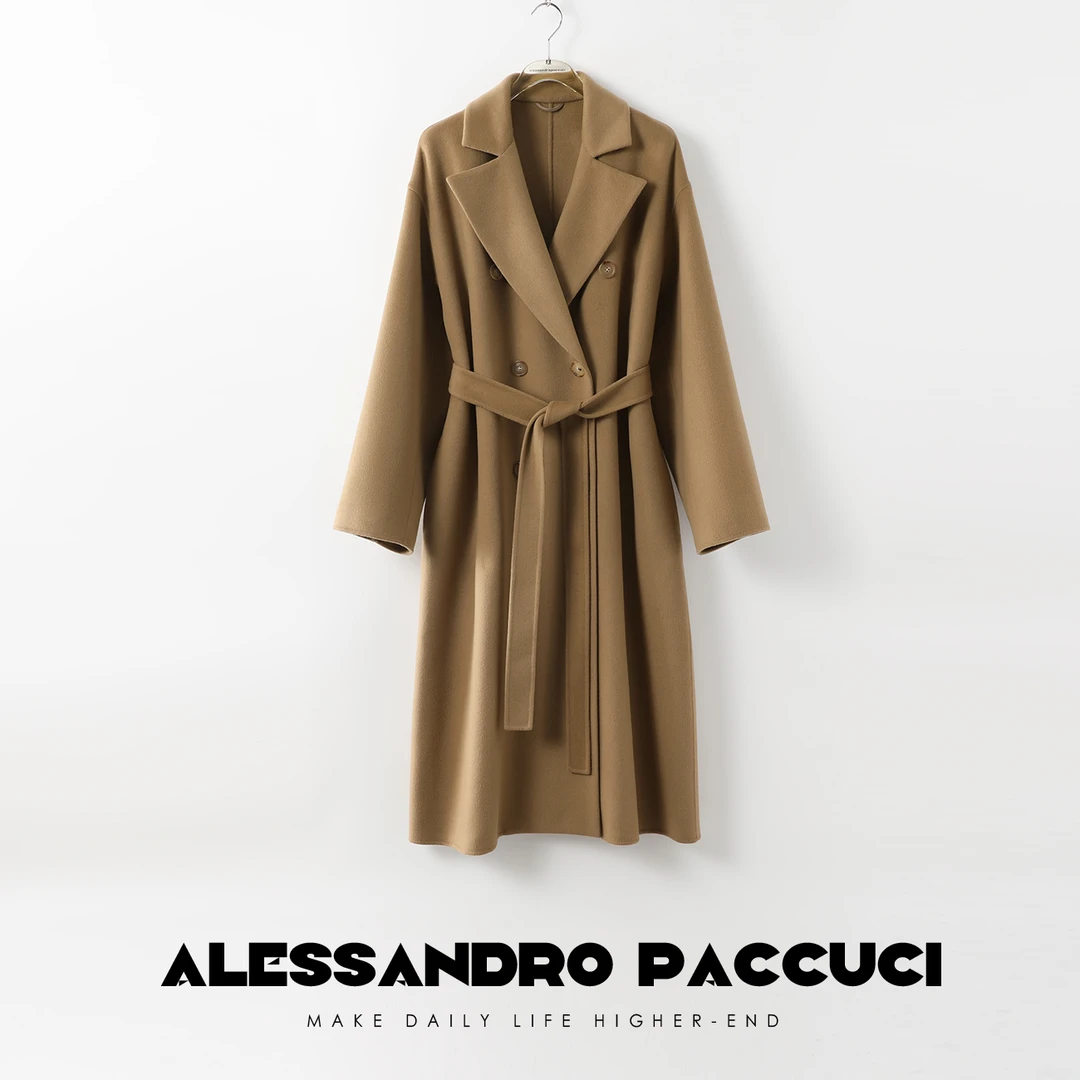 AP洛哥24390X【金驼色】高支羊毛羊绒翻领双排扣经典款大衣2024冬