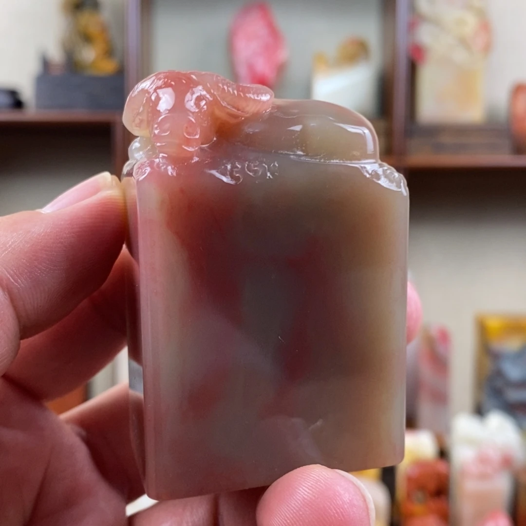 印石巴林石巴林鸡血石手工雕钮章