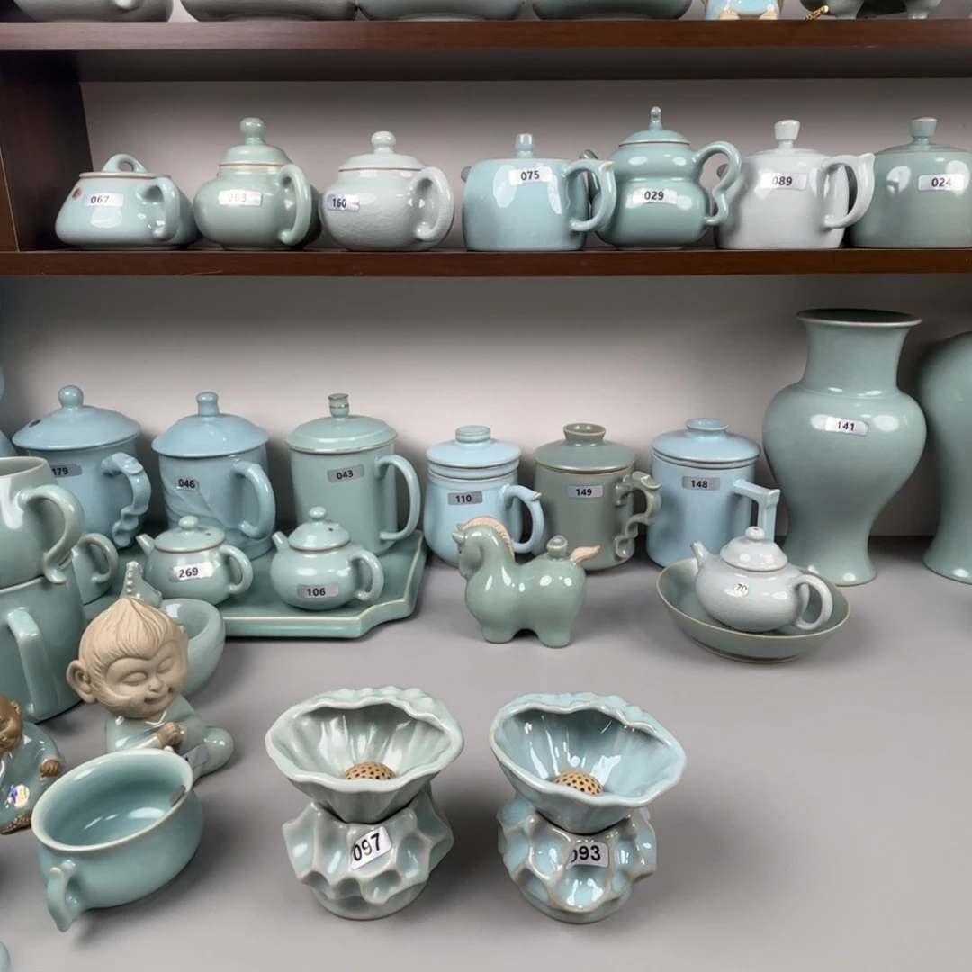 摆件陶瓷汝瓷莲蓬茶漏圈足烧天青釉仿古釉一个自行备注