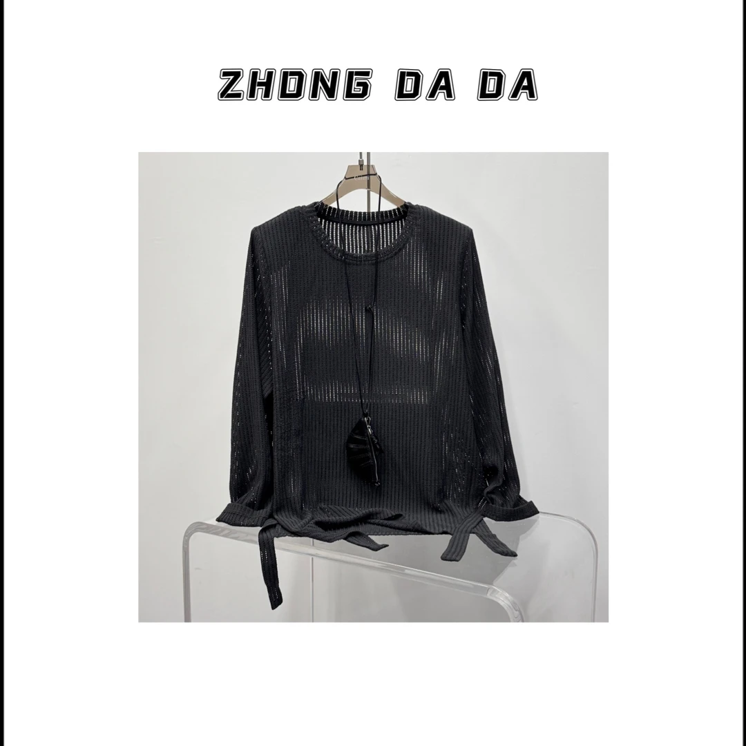 ZHONG大大【】2025早秋新款宽松显瘦飘带设计感针织上衣女 11976