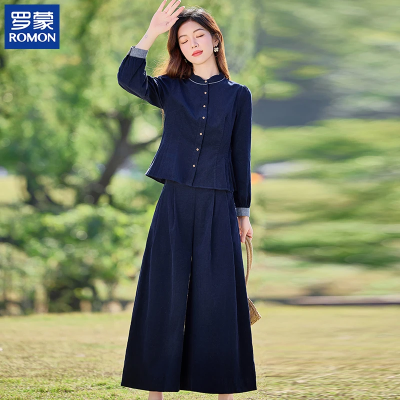 罗蒙年轻妈妈秋装高档套装中年纯棉短款上衣中老年女士秋季两件套