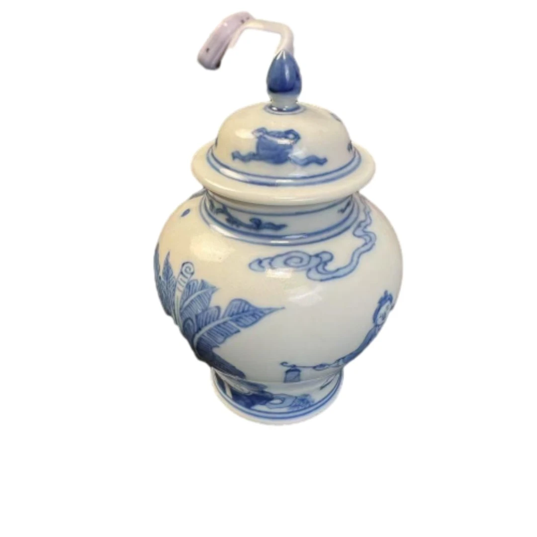 清康熙青花人物故事图将军罐