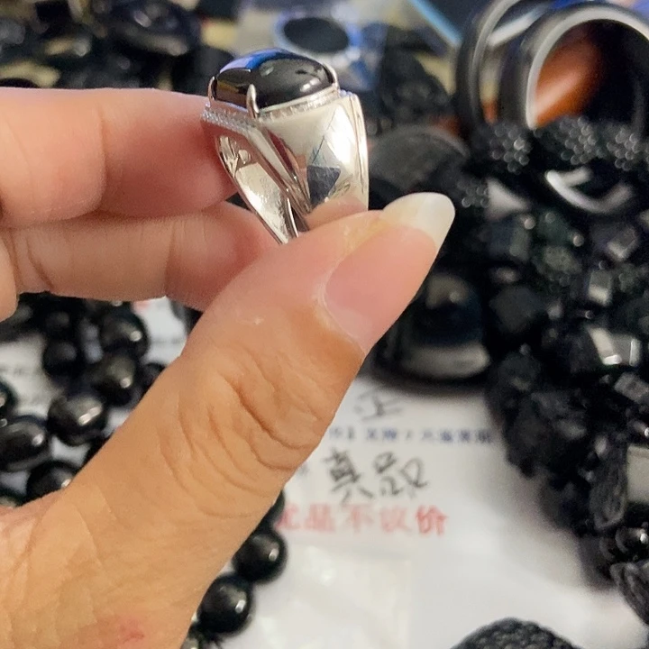 银S925镶嵌戒指翡翠墨翠