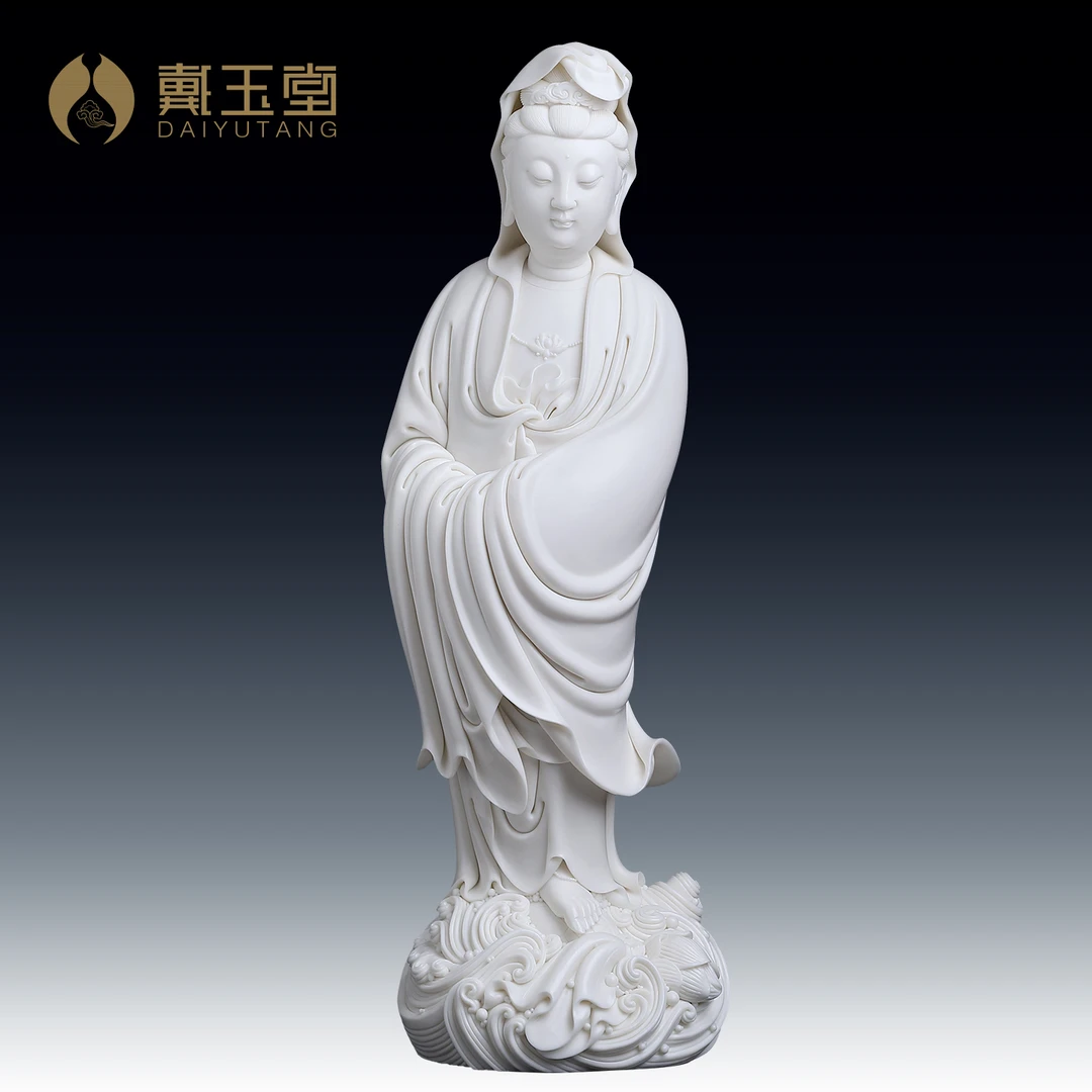 戴玉堂《渡海观音仿何》郑金土陶瓷摆件德化白瓷家用玄关摆件