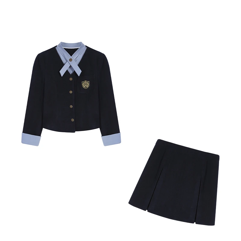 【大码显瘦】2025新款俏皮少女时尚气质学院风藏青色两件套ZL103139
