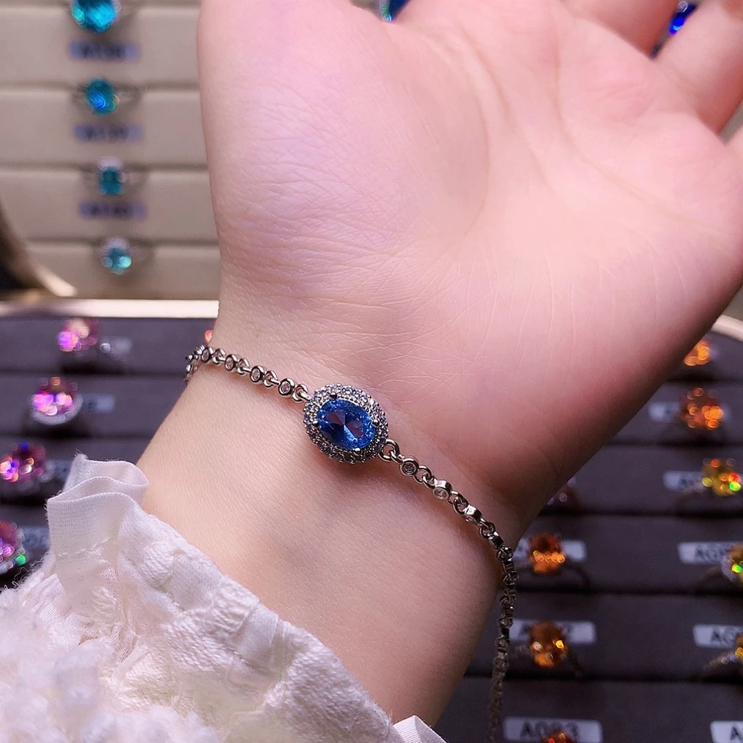 手链银S925镶嵌海蓝宝石