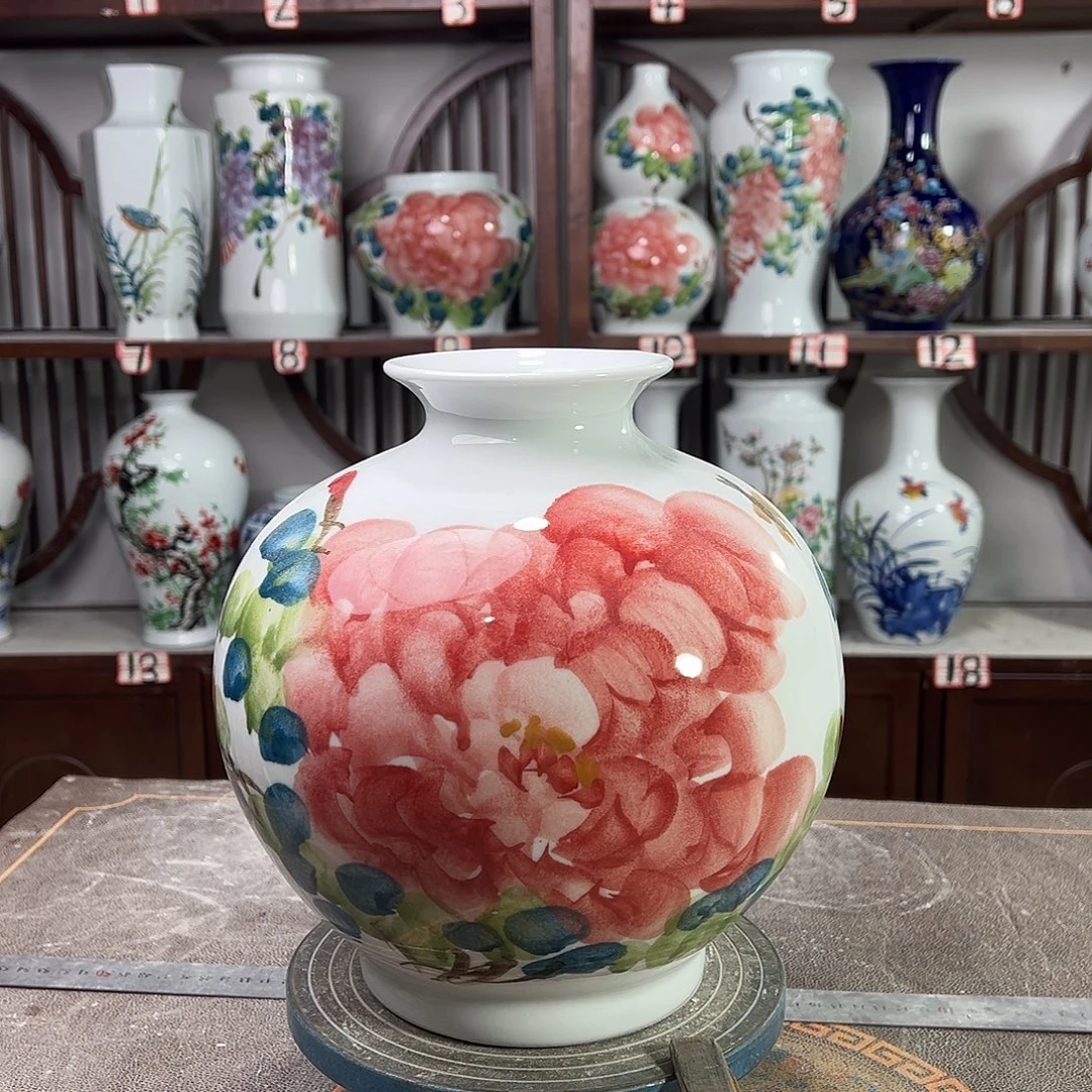 摆件陶景德镇陶瓷石红牡花