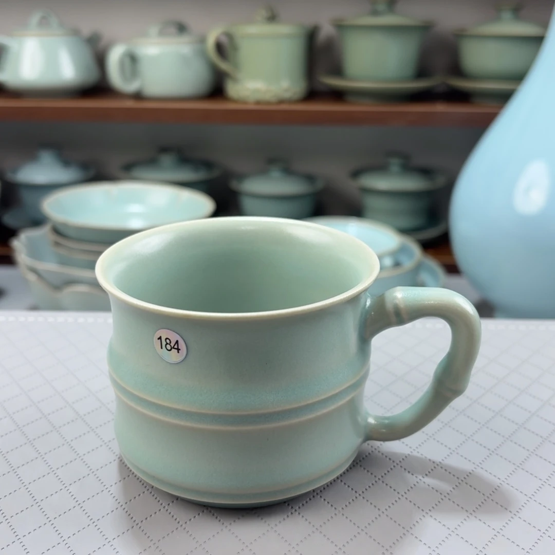 摆件瓷精品汝窑仿古釉竹节马克杯