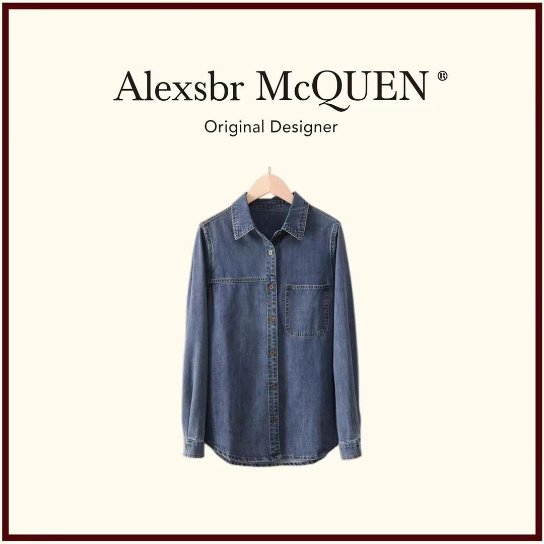 YDD•⌊水洗⌉春季牛仔衬衫女复古时尚百搭慵懒风蓝色水洗牛仔上衣