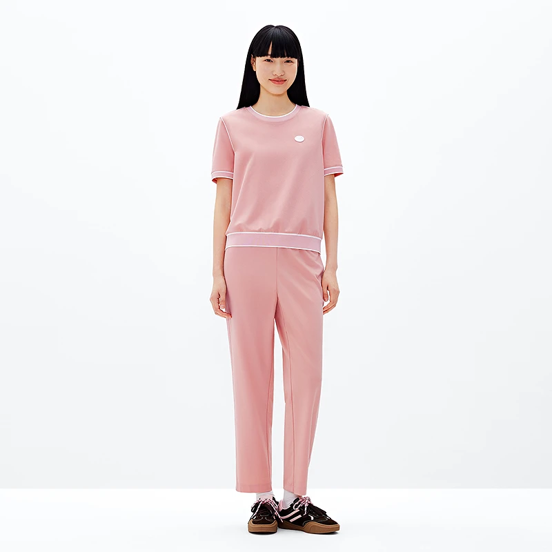 十二篮专选25夏新款简约舒适菠萝纹小直筒休闲裤女7C65220160