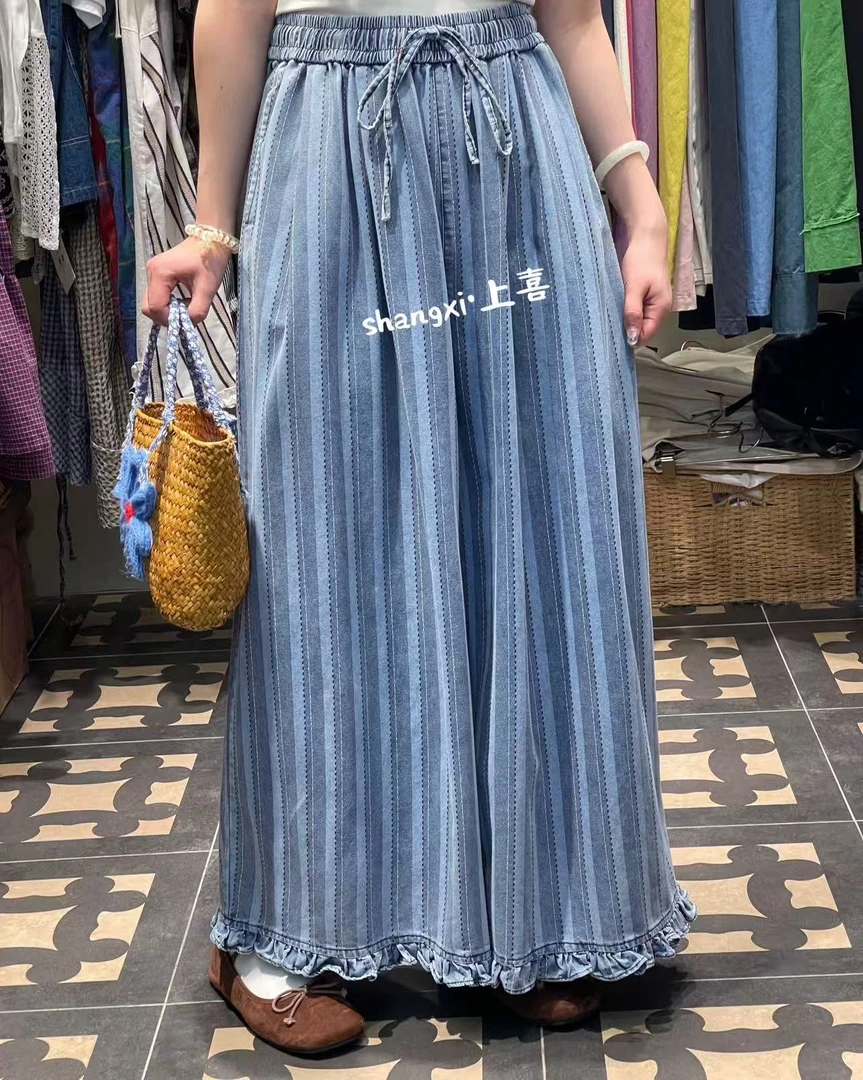 叨叨推荐款 YQ#1962#花边条纹牛仔裤 X