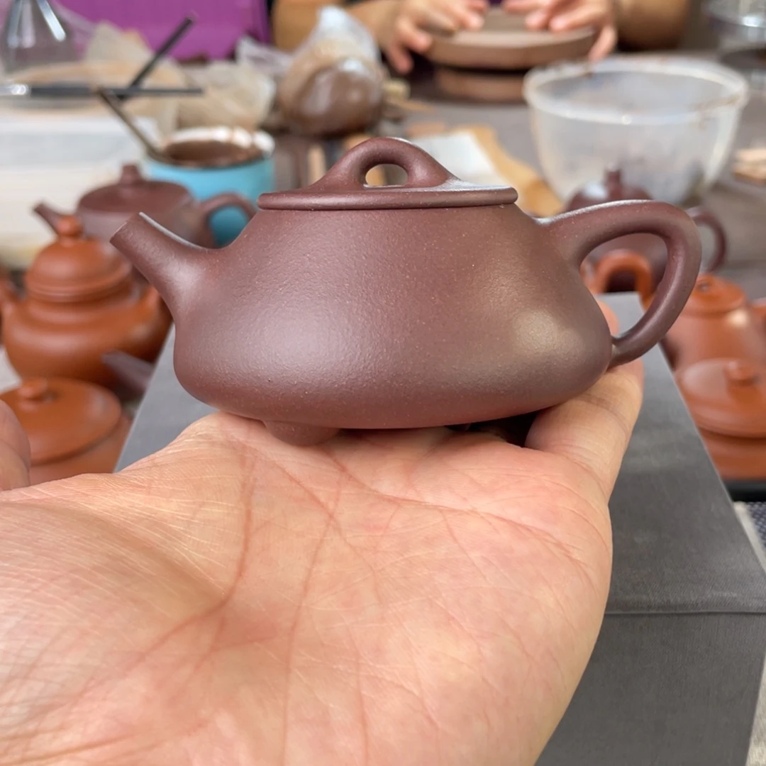 茶壶紫砂半手工老紫泥平盖石瓢壶120cc