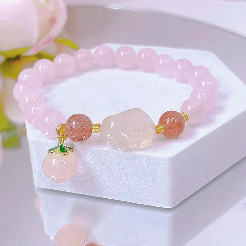 【十里桃花】新款粉色蜜桃趴趴兔手链S114