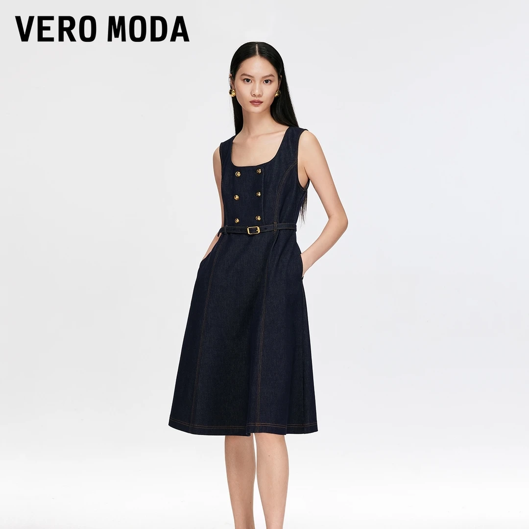 Vero Moda连衣裙女2025冬季新款含棉可拆腰带牛仔裙通勤325442003
