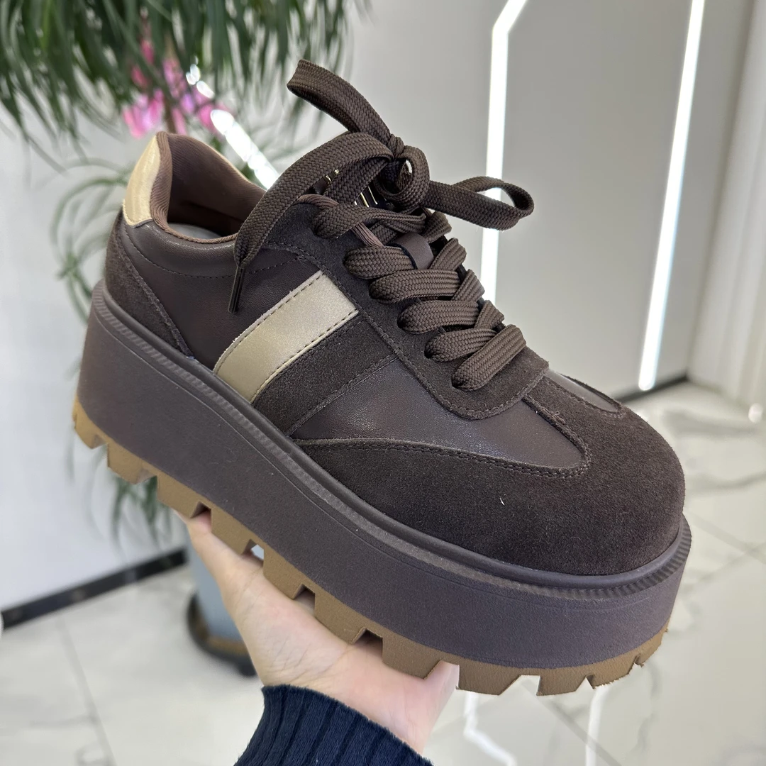 929-1系带厚底松糕老爹鞋运动鞋休闲鞋显脚小板鞋美拉德女鞋