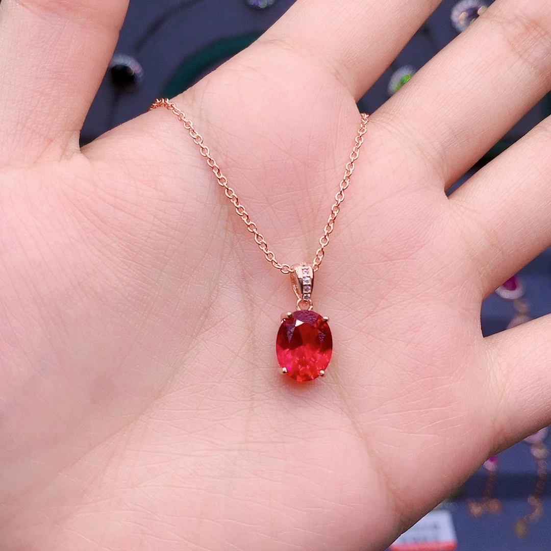 红宝石颈饰银S925镶嵌