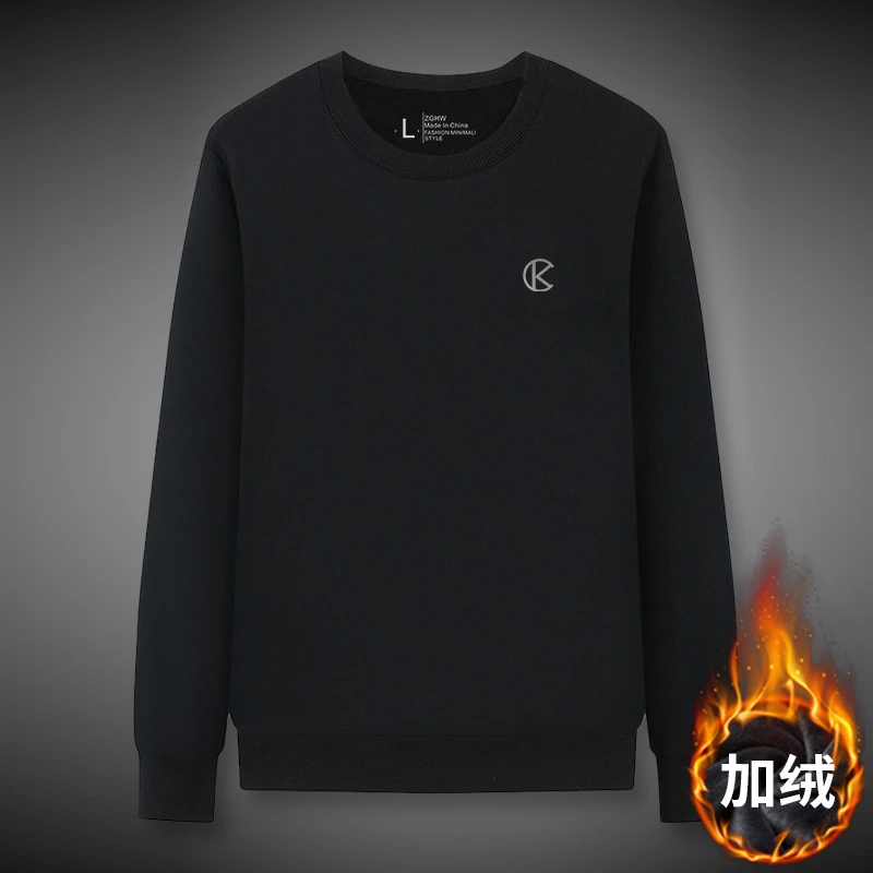 ColuinKlate卫衣男2025新款秋冬款保暖无帽潮流修身圆领黑色上衣