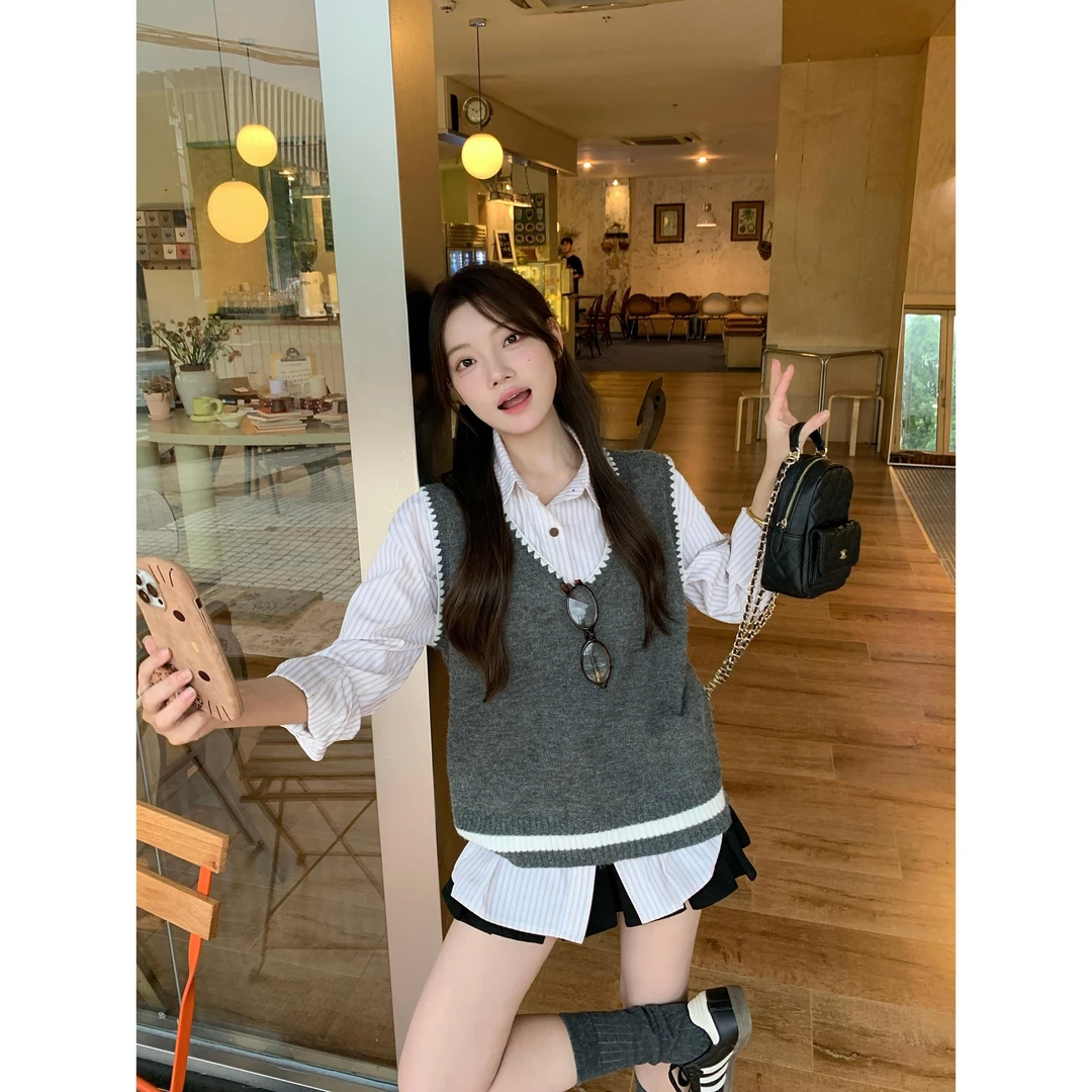 【鬼马周刊】2025秋季个性慵懒宽松版型毛针织衫背心女~Y3339