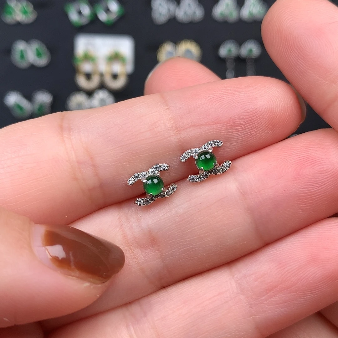 翡翠银S925镶嵌耳饰