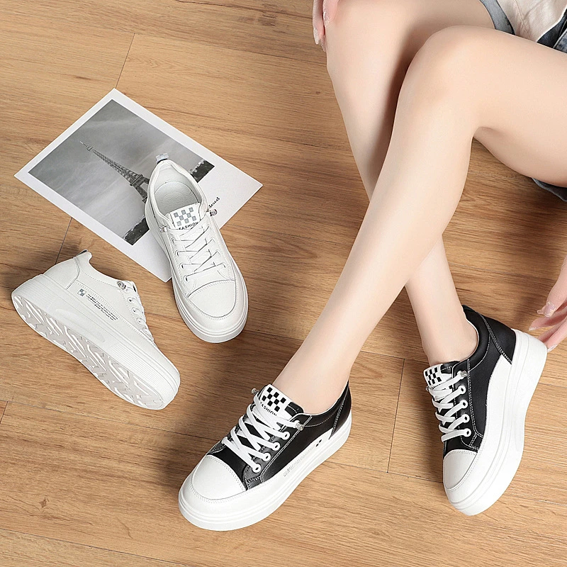 真皮女鞋小白鞋女2024新款秋款增高百搭女士板鞋内增高女款鞋子女