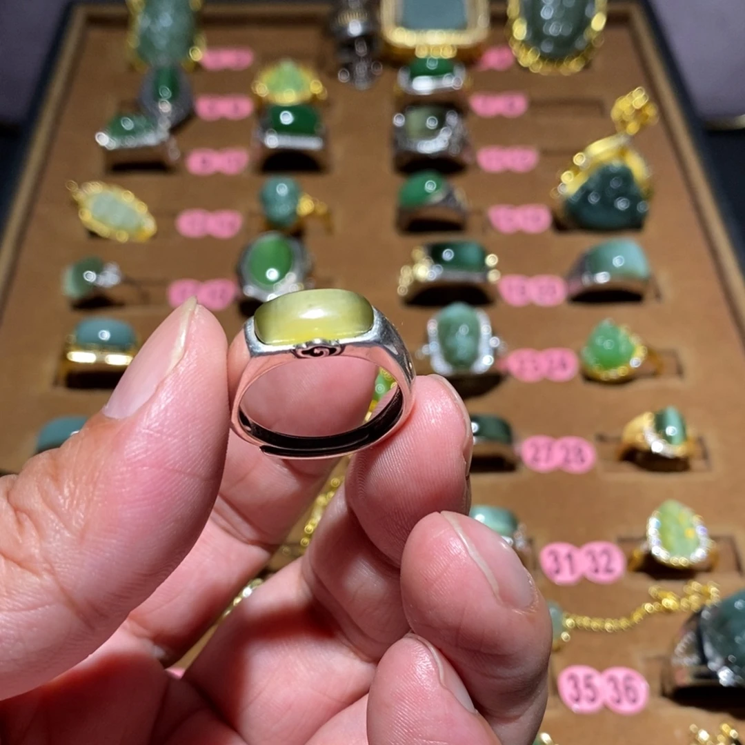 5***.和田玉（碧玉）银S925镶嵌戒指