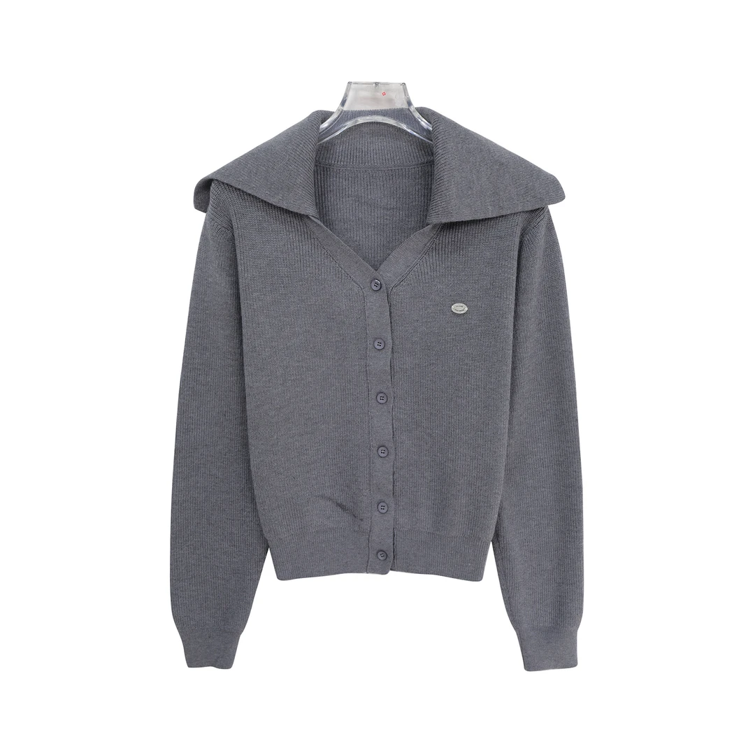 简约大翻领冬季新款时尚针织开衫小V领上衣S5552