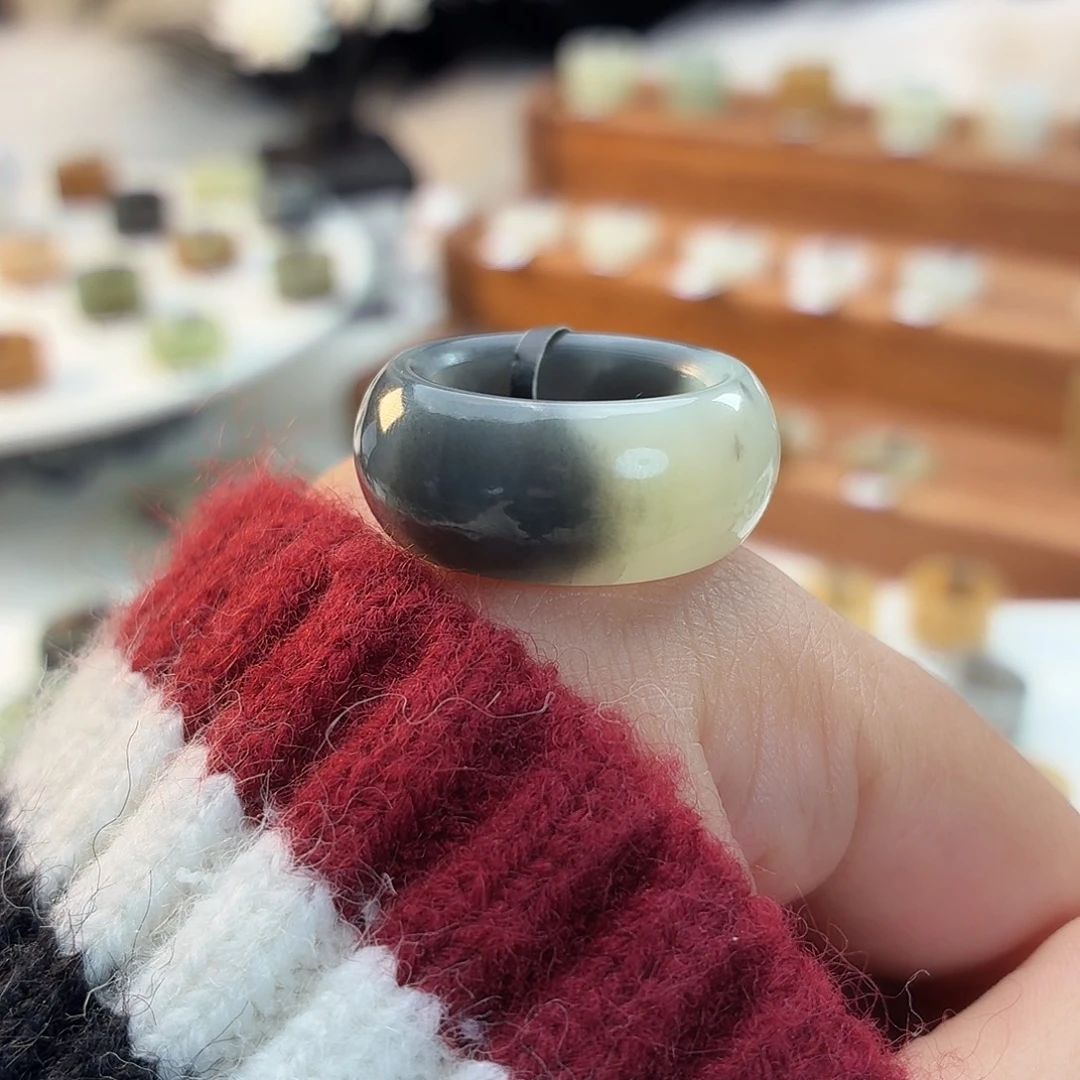 和田玉未镶嵌戒指i91青花轮胎16.9mm