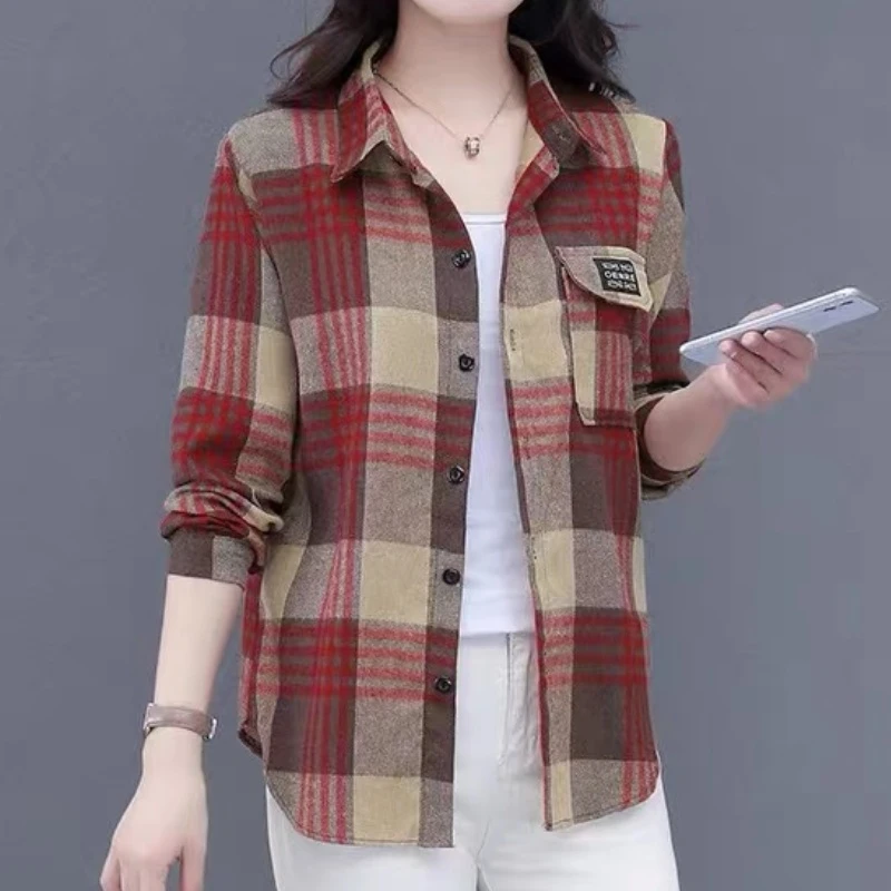 中老年衬衫外套女春秋薄款休闲格子衬衣妈妈装百搭宽松长袖上衣女