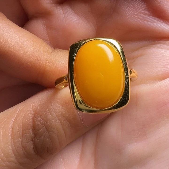 蜜蜡银S925镶嵌戒指戒指