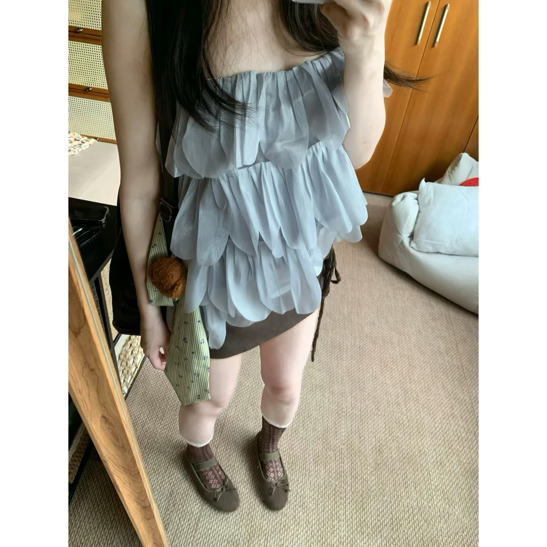 蛋糕层次感甜美无袖背心女时尚百搭通勤修身显瘦绝美别致外穿上衣