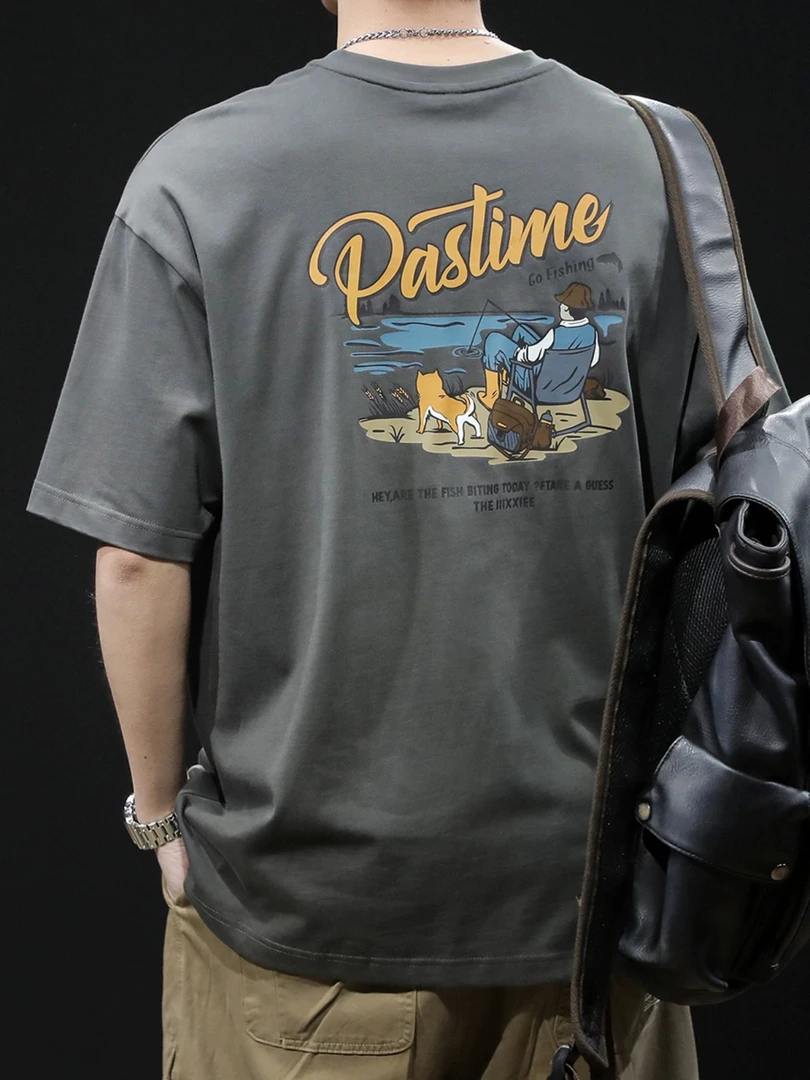 280g重磅纯棉短袖T恤男士潮流印花宽松半袖百搭休闲美式日系上衣