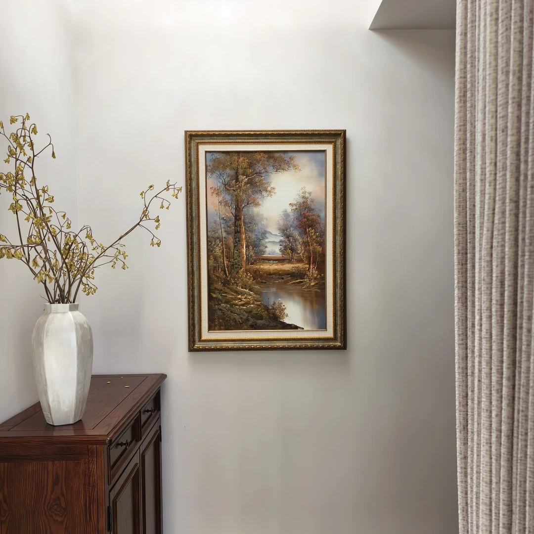 纯手绘美式田园风光油画适合卧室书房沙发背景装饰外框69*80厘米