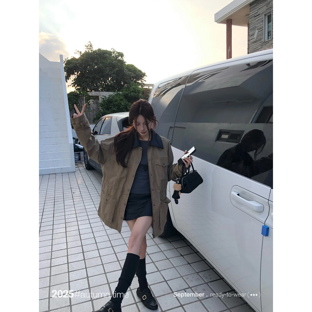 SUNONEONE 宽松慵懒重工收腰美式工装外套女秋休闲夹克上衣H1358W