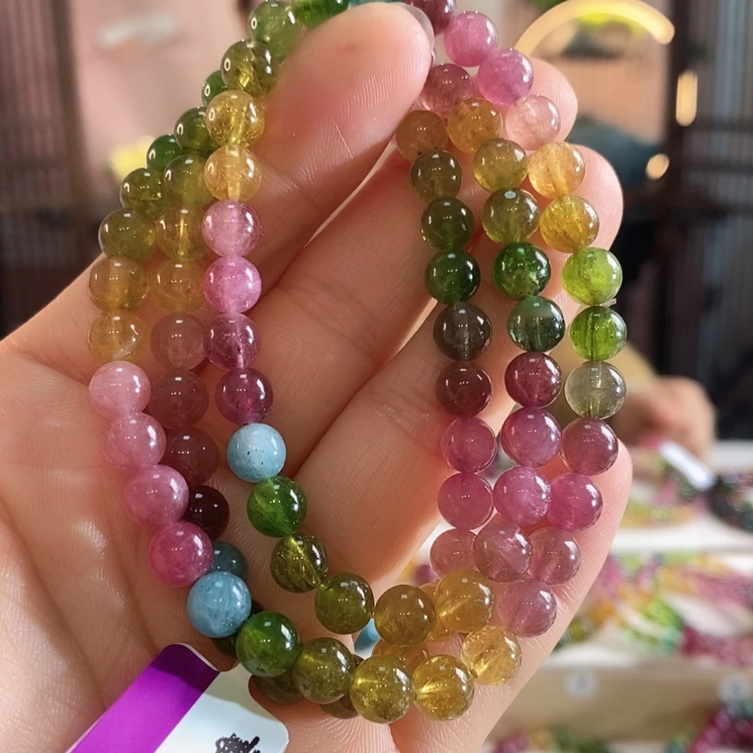 未镶嵌手链碧玺G2133三圈颜色微差