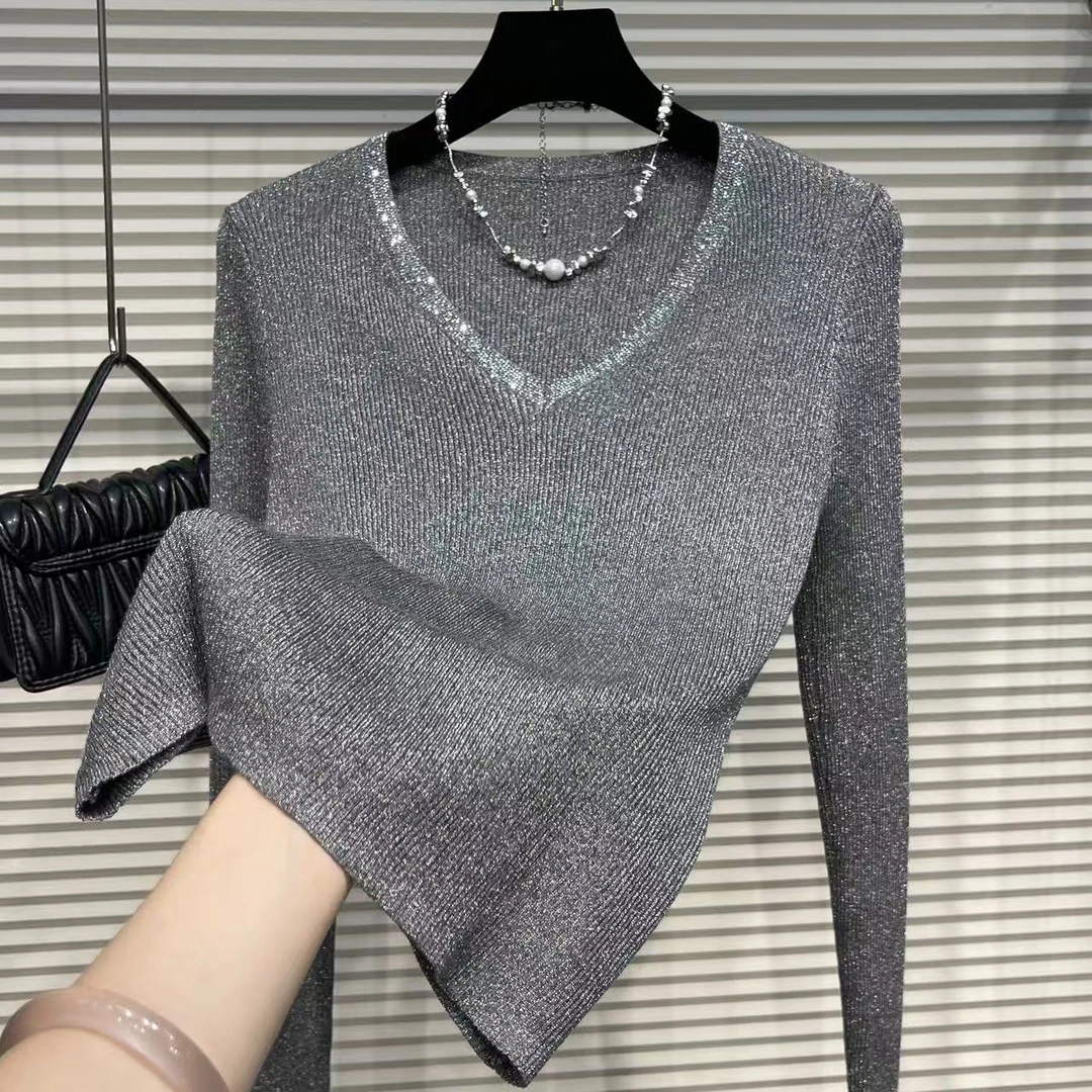 Jane Austin •7组（银雾织光）2025冬新款气质女轻奢V领亮片针织衫