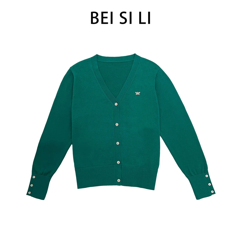 2025新款莱赛尔天丝针织小香风女时尚百搭长袖V领针织衫