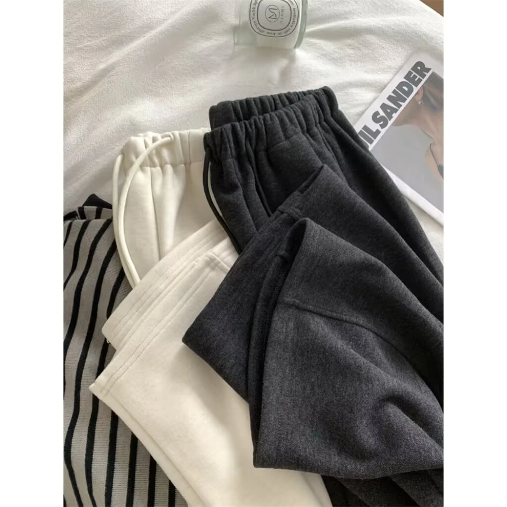 【歡囍】通勤醋酸羊毛加绒奶奶裤新款韩版百搭减龄气质直筒长裤