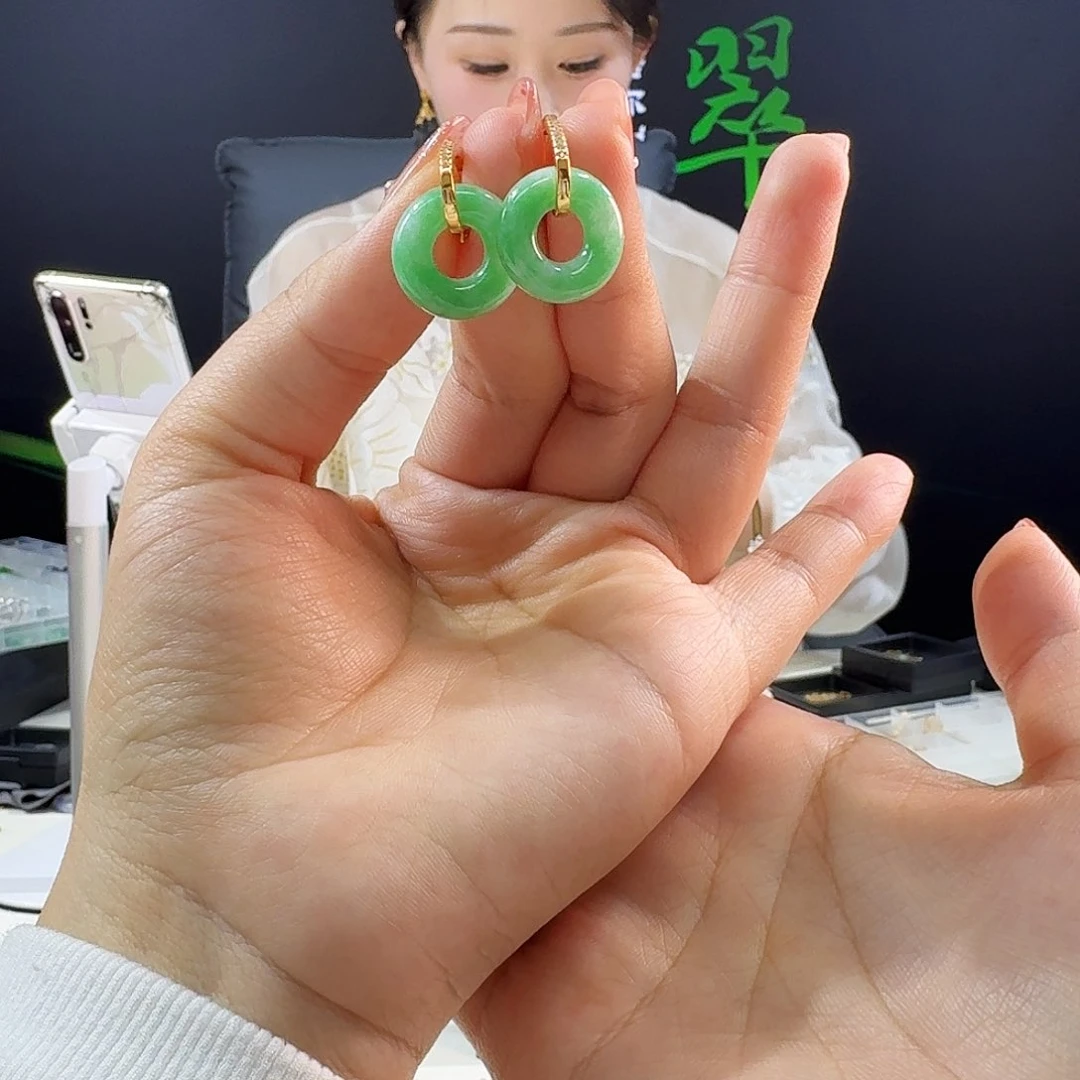 翡翠耳饰银S925镶嵌925镶嵌有纹