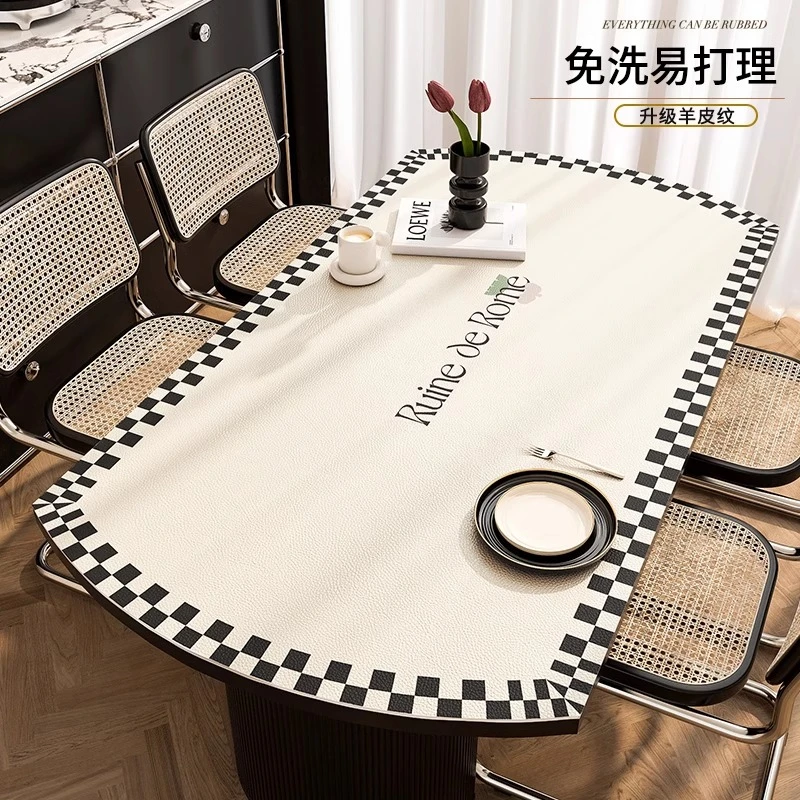 椭圆形桌垫防水防油防烫免洗皮革餐桌布轻奢高级感圆弧形茶几台布