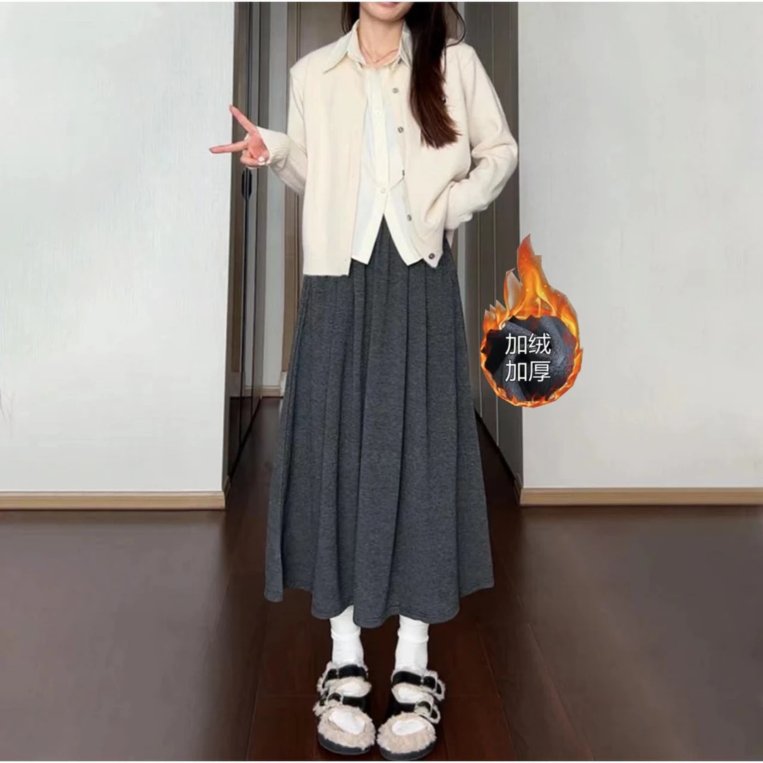 大码女装冬韩式显瘦潮流高腰A字半身裙加绒加厚-6320