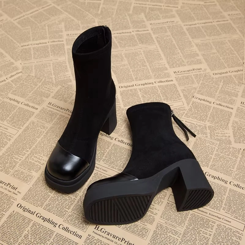 WANSSNEY厚底小个子超火短靴女2025爆款秋冬季高跟瘦瘦增高马丁靴