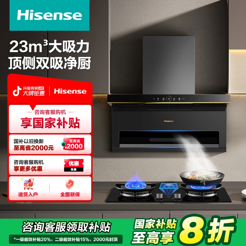海信23顶侧双吸油烟机大吸力侧吸7字形自清洁超薄美观DS11H