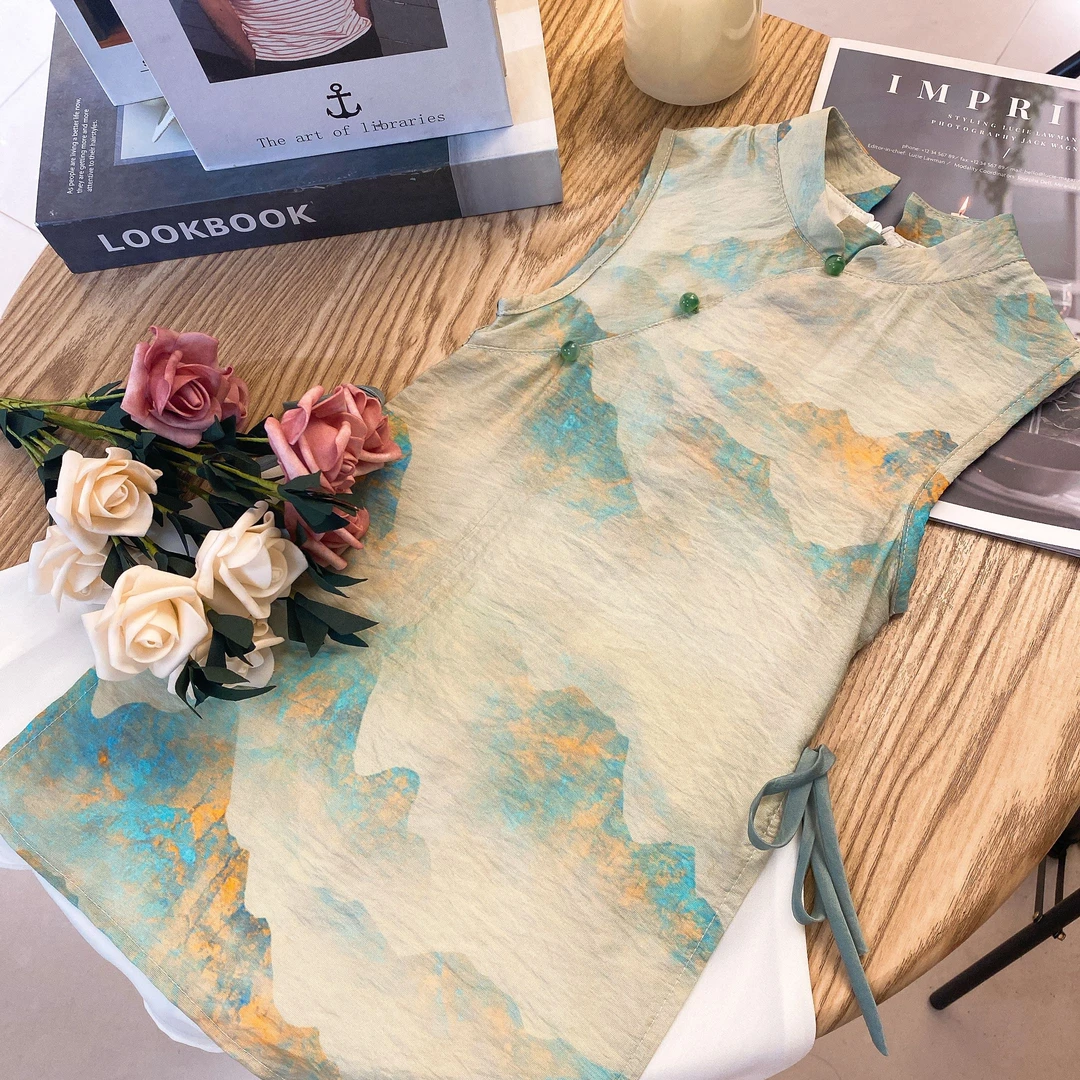 SH天青色旗袍连衣裙 2025新款气质新中式民族风公主裙8091